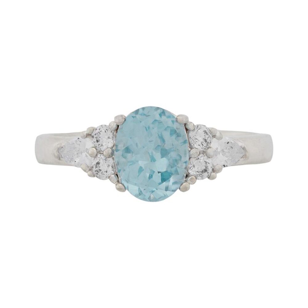 Gold Coast Blue Topaz Statement Ring with Cubic Zirconia Side Accents, Size 10